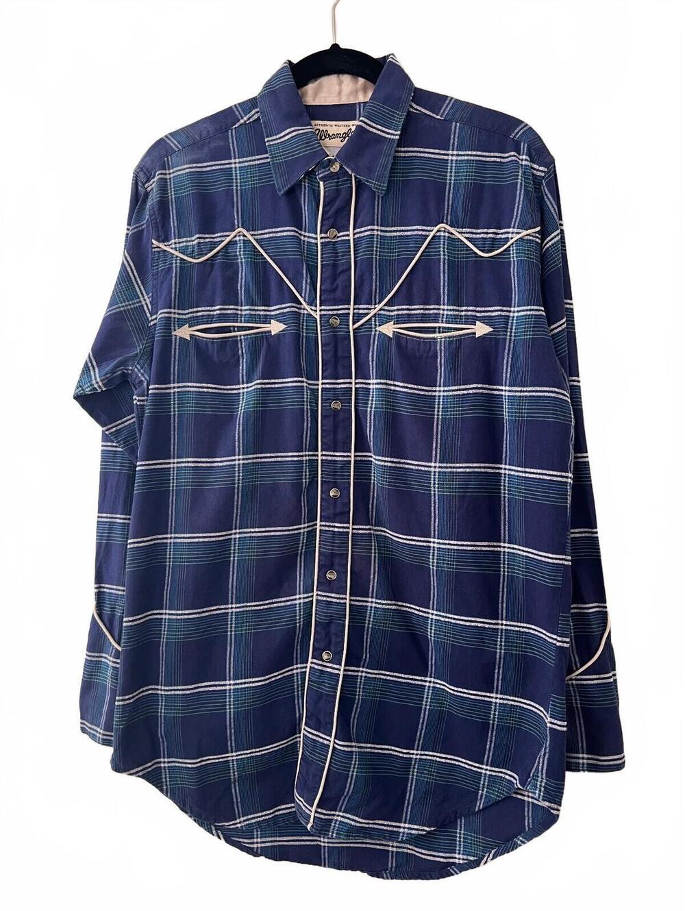 Wrangler Authentic Western Wear Blue Plaid Long Sleeve Shirt